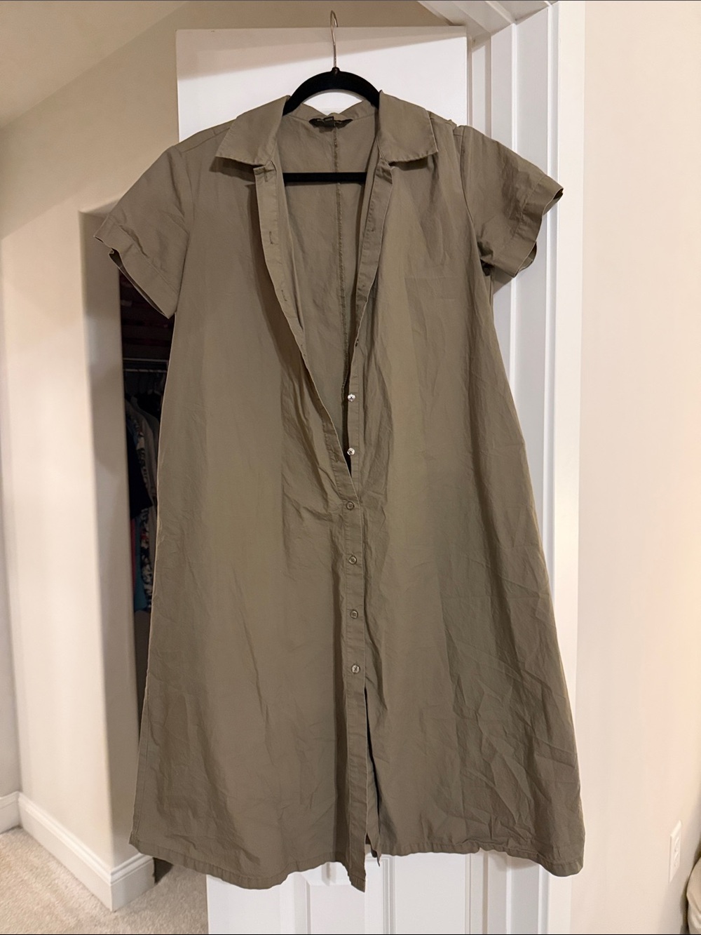 Banana Republic Olive Green Short Sleeve Shirt Dress